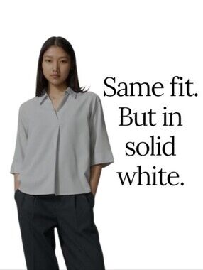Uniqlo Women's White Rayon Skipper Collar 3/4 Sleeve Minimalist Boxy Blouse XS